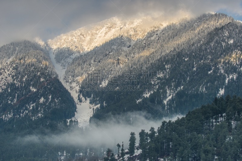 雾,山谷,牧羊河谷,查谟和克什米尔,天空,美,水平画幅,山,雪,无人