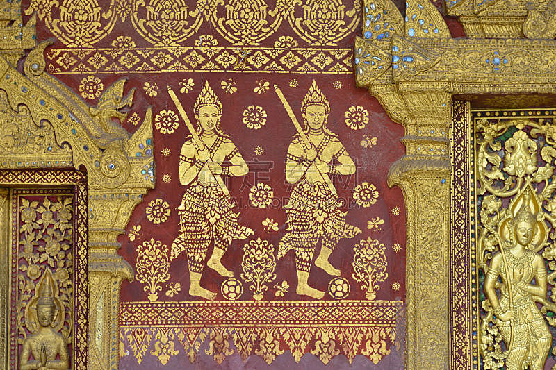 琅勃拉邦,老挝,雕刻术,旅游目的地,水平画幅,寺庙,无人,亚洲,大特写,僧院
