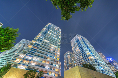夜晚,横滨,办公室,天空,水平画幅,枝繁叶茂,房地产经纪人,都市风景,现代,植物