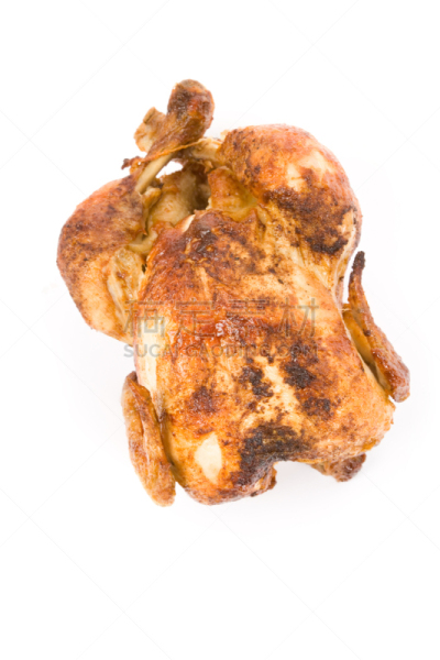烧烤鸡,熏鸡,烤鸡,肉,白色背景,背景分离,垂直画幅,膳食,烤的,食品