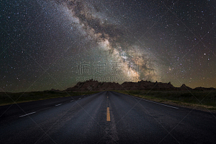 路,银河系,星系,荒地,直的,南达科他州,自驾游,空间和天文学,天文学,长时间曝光