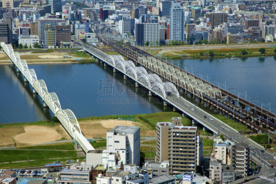 北库,大阪市,天空,城镇景观,水平画幅,地形,淀川区,无人,蓝色,日本