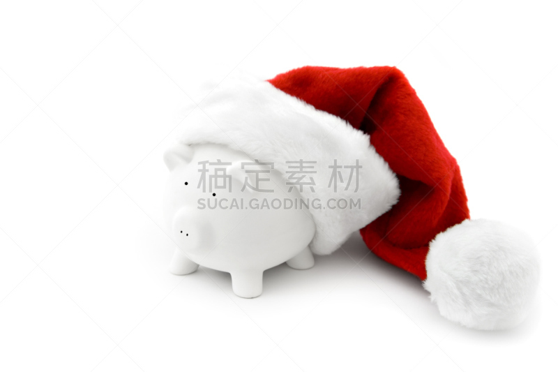 猪,圣诞老公,小猪扑满,圣诞帽,留白,新的,储蓄,水平画幅,雪