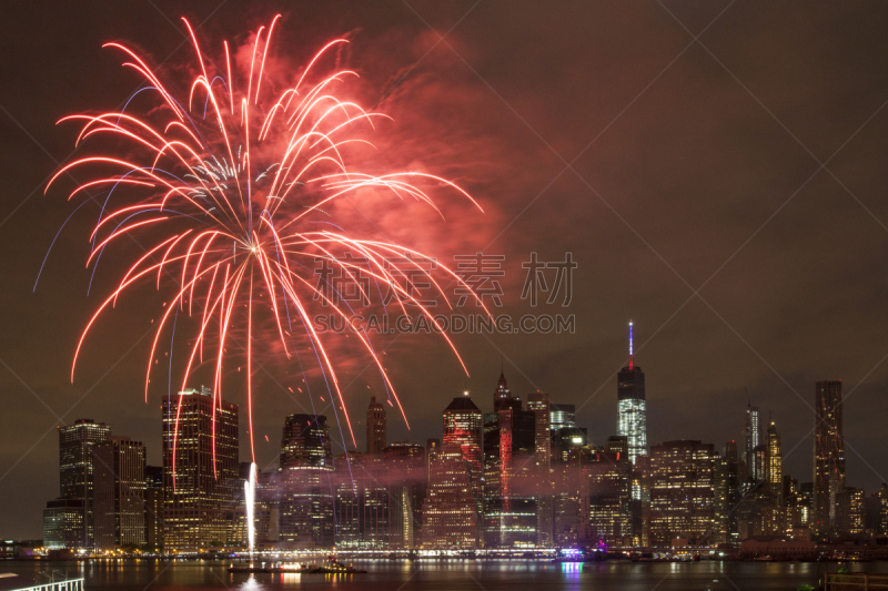 美国国庆日,纽约,焰火,水,夜晚,美洲,烟,明亮,大约4世纪,都市风景