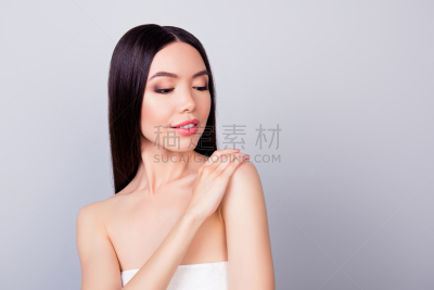 青年人,女人,朝鲜民族,皮肤,肩,迷人,概念,触摸