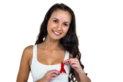 女人,注视镜头,艾滋病警示丝带,世界艾滋病日,艾滋病,艾滋病病毒,正面视角,智慧,黑发,仅成年人