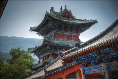 少林,修道院,古董,水平画幅,建筑,古老的,旅行者,户外,十月