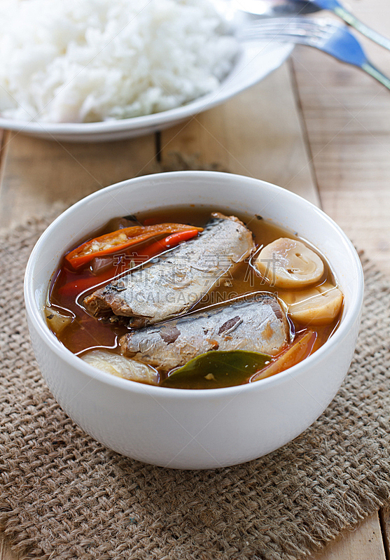 Thai food spicy mackerels fish ,Tom yum canned mackerels