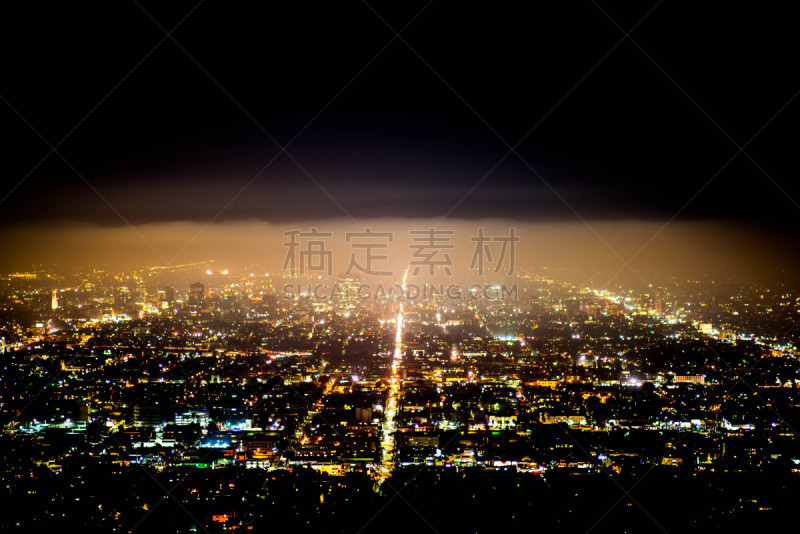 洛杉矶,城市,夜晚,在上面,洛杉矶县,图像,格里菲思公园天文台,路灯,无人,雾