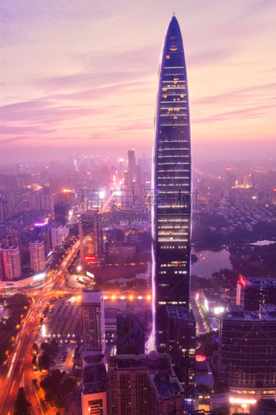 深圳,摩天大楼,深圳京基100,广东省,垂直画幅,夜晚,无人,曙暮光,东亚,户外