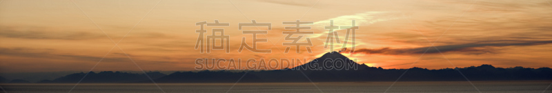 全景,火山,活火山,水平画幅,无人,风景,阿拉斯加,户外,库克水道,堡垒火山
