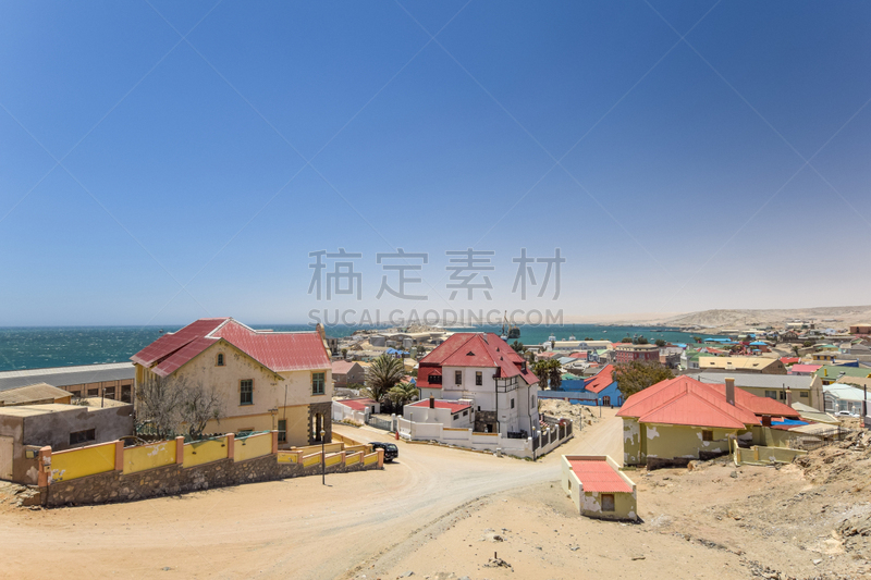 Beautiful view of the harbour town Lüderitz / Luderitz in southern Namibia, Africa. The town is known for its colonial architecture and prospered during the diamond rush in the 20th century.