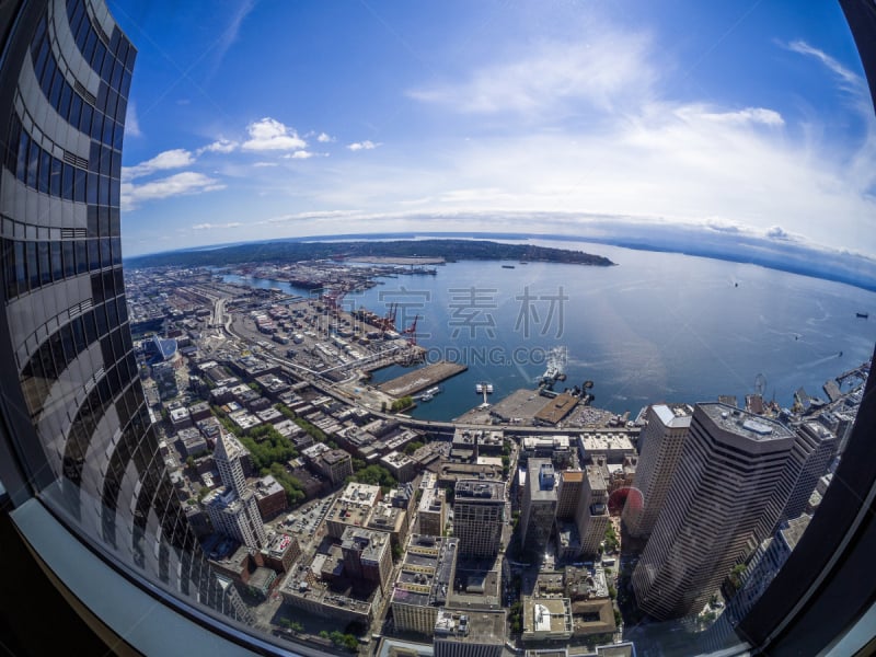 西雅图,城市天际线,哥伦比亚中心,海港,风景,图像,海洋,太平洋,美国,透过窗户往外看