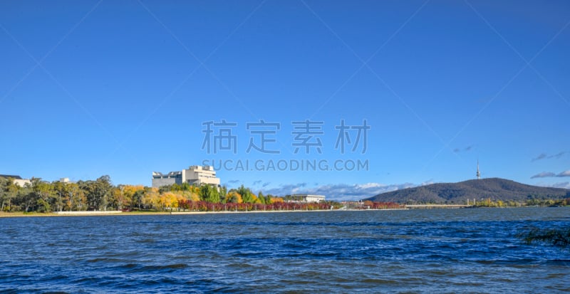 堪培拉,秋天,湖,伯利·格里芬湖,自然,天空,褐色,水平画幅,山,无人