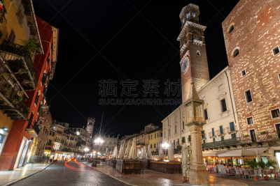 威尼托大区,夜晚,埃尔贝广场,维罗纳,意大利,暗色,钟塔,世界遗产,人类居住地,广场