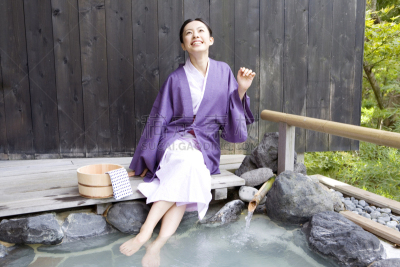 足浴,巧克力涂层,女人,日本式旅店,温泉,幸福,水平画幅,日本,人,户外