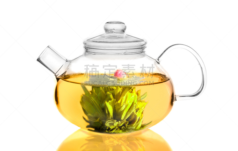 茶,水平画幅,无人,玻璃,玻璃杯,白色背景,背景分离,饮料,仅一朵花,草本
