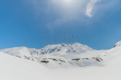 雪,山,蓝色,在下面,天空,高处,水平画幅,日本阿尔卑斯山脉,富山