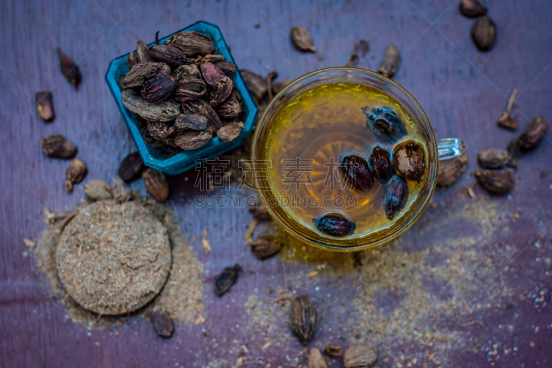 小豆蔻,完整,特写,黑色,生食,研磨食品,茶,玻璃砖,褐色,印度草医学