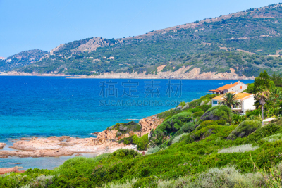 夏天,岛,科西嘉,海岸地形,水,度假胜地,休闲活动,水平画幅,piana,无人