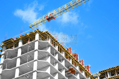 起重机,建筑工地,摩天大楼,电缆绞车,建筑结构,房屋建设,混凝土,建筑业,天空,新的
