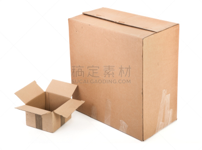 两个物体,纸箱,褐色,水平画幅,无人,白色背景,纸板,组物体,盒子,背景分离
