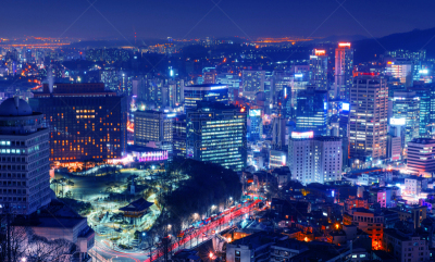 夜晚,韩国,城市天际线,江南区,首尔,水平画幅,户外,都市风景,现代,著名景点