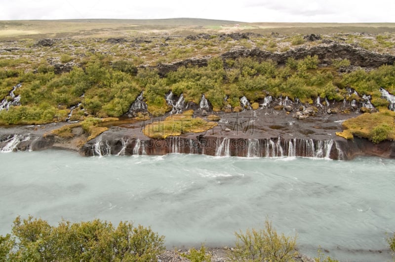 hraunfossar,冰岛国,停泊的,旷野,摩尔人风格,水平画幅,地形,岩石,瀑布,熔岩