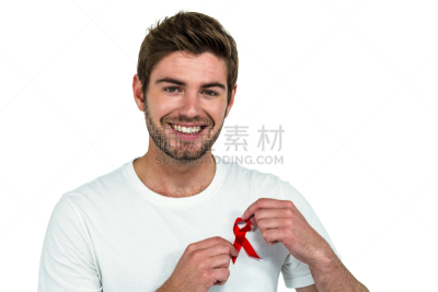 注视镜头,男人,艾滋病警示丝带,世界艾滋病日,艾滋病,艾滋病病毒,正面视角,络腮胡子,水平画幅,智慧