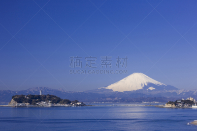 富士山,江之岛,相模湾,镰仓市,亚洲,图像,海洋,太平洋,无人,神奈川县