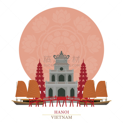 越南,河内,还剑湖,舢板船,宝塔,荷花,传统,国内著名景点,旅途,著名景点