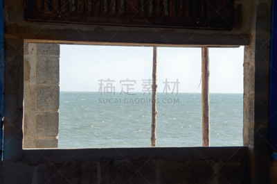 透过窗户往外看,房屋,海洋,拉凡他那石拱,块状,越南,边框,复古风格,古典式,窗户