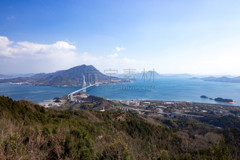 日本,濑户内海,桥,天空,水平画幅,无人,蓝色,诺曼底大桥,斜拉桥,自行车