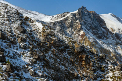 山,火山口,围墙,自然,万代山,风景,图像,雪,福岛县,春天