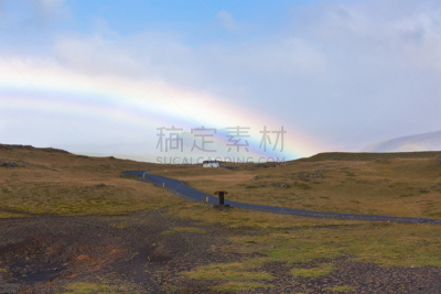 冰岛国,彩虹,地形,南,地形公园,空的路,消失点,天空,水平画幅,山