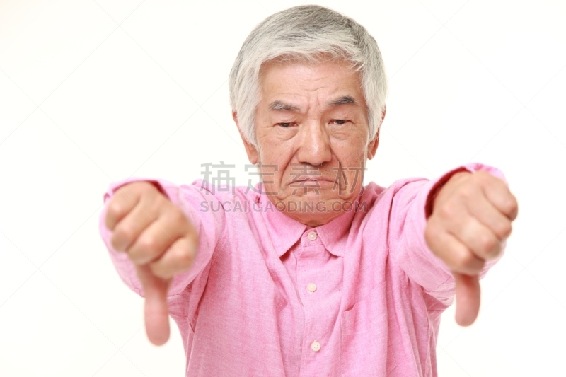 大拇指朝下,日本人,做手势,老年人,男人,强迫性的,水平画幅,仅男人,仅成年人,人的脸部
