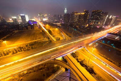 高架道路,夜晚,交通,都市风景,星迹,杭州,天空,水平画幅,无人,陆用车