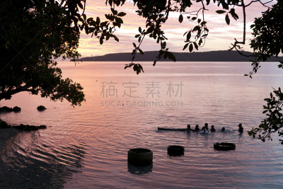 瓦努阿图,旅游目的地,水平画幅,橙色,嬉戏的,恶作剧,曙暮光,黄昏,埃法特岛,户外