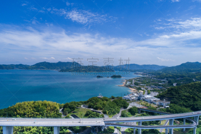 桥,日本,濑户内海,天空,水平画幅,无人,户外,无人机,广岛县,直升机