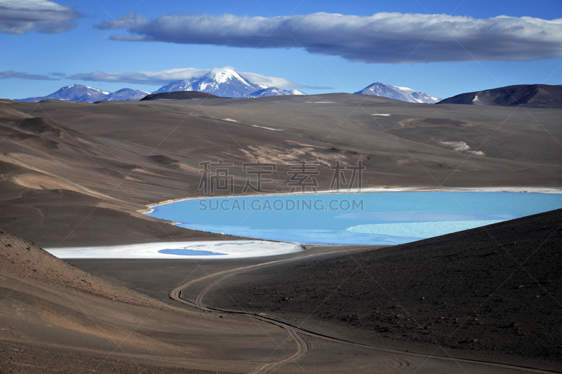阿根廷,火山,蓝湖,水平画幅,沙子,雪,无人,鸟类,户外,卡塔马卡省