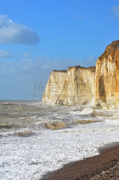 英格兰,悬崖,白垩,海岸线,南,垂直画幅,天空,无人,岩层,海岸地形