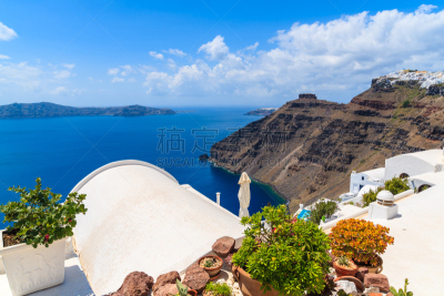 菲洛士帖法尼,火山喷口,圣托里尼岛,希腊,乡村,房屋,海洋,风景,植物群,自然美