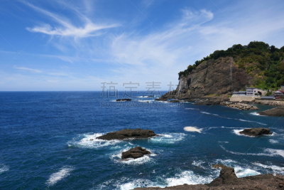 岩石,福井县,越前,海滩,云,著名景点,自然美,海岸线,波浪,石头