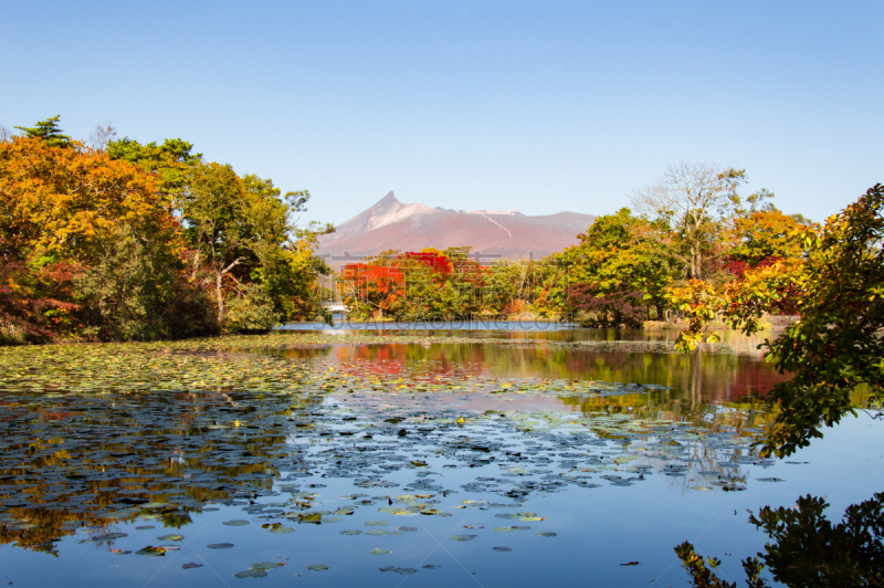 山,日本,北海道,风景,股票,甲斐驹岳山,图像,大沼湖,函馆,水