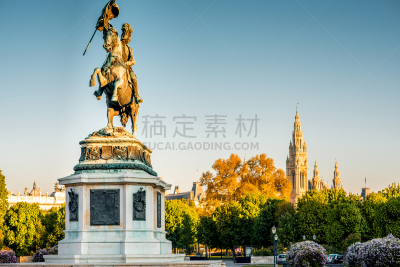 方形画幅,维也纳,勇士广场侯登广场,霍夫堡宫,维也纳市政厅,英格兰的查尔斯一世,纪念碑,艺术,水平画幅,早晨