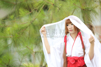 日本,传统服装,女人,日本式短袜,袴,奈良市,角色扮演,奈良县,萨满,水平画幅