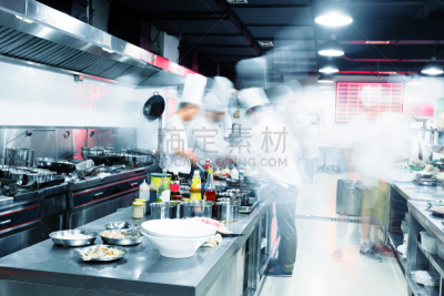 拥挤的,厨房,极简构图,商业厨房,忙碌,餐馆,水平画幅,制服,饮料,干净
