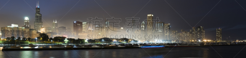 城市天际线,芝加哥市,烟,湖尖塔,梦露港,aon center,芝加哥格兰特公园,威利斯大厦,芝加哥鲁普商业区,密歇根湖