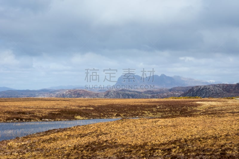 云,水,美,石南花,水平画幅,地形,山,岩石,inverpolly nature reserve,巨石