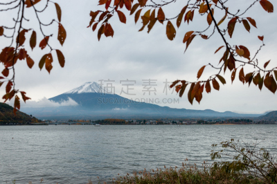 富士山,河口湖,水,天空,美,水平画幅,雪,无人,火山地形,户外